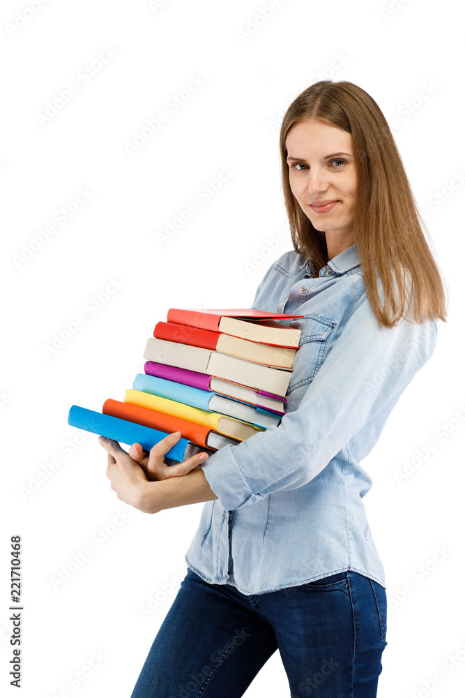 Woman holding books isolated on white background Woman holding books isolated on white background