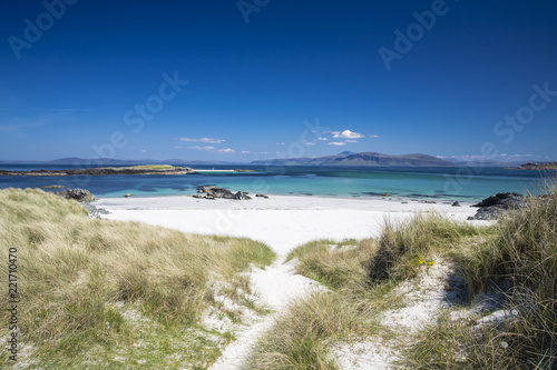 Sand dunes on the North Beach of the Isle of Iona  Scotland  UK  on a sunny day
