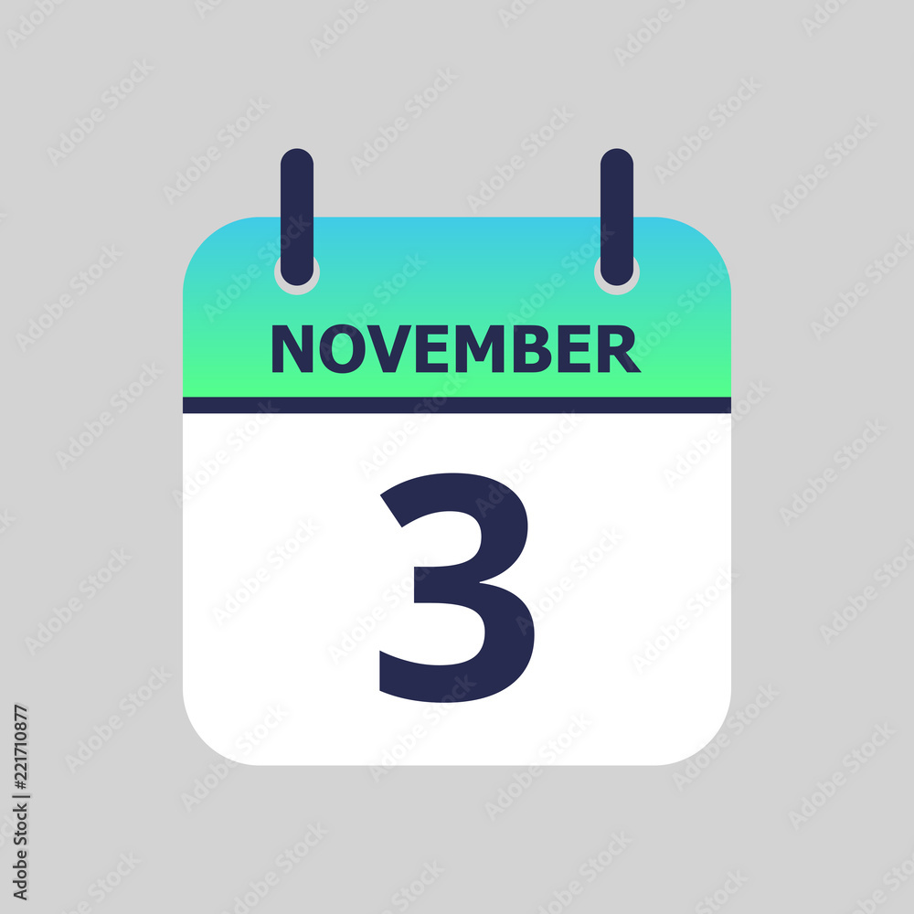 Flat icon calendar 3rd of November isolated on gray background. Vector illustration.