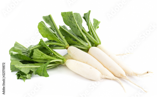Vászonkép fresh white radish isolated on white background