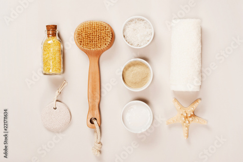 Composition of bath cosmetics on the light background