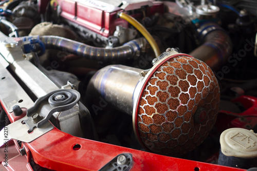 Close up of sport car air filter, Cold air intake for higher performance
