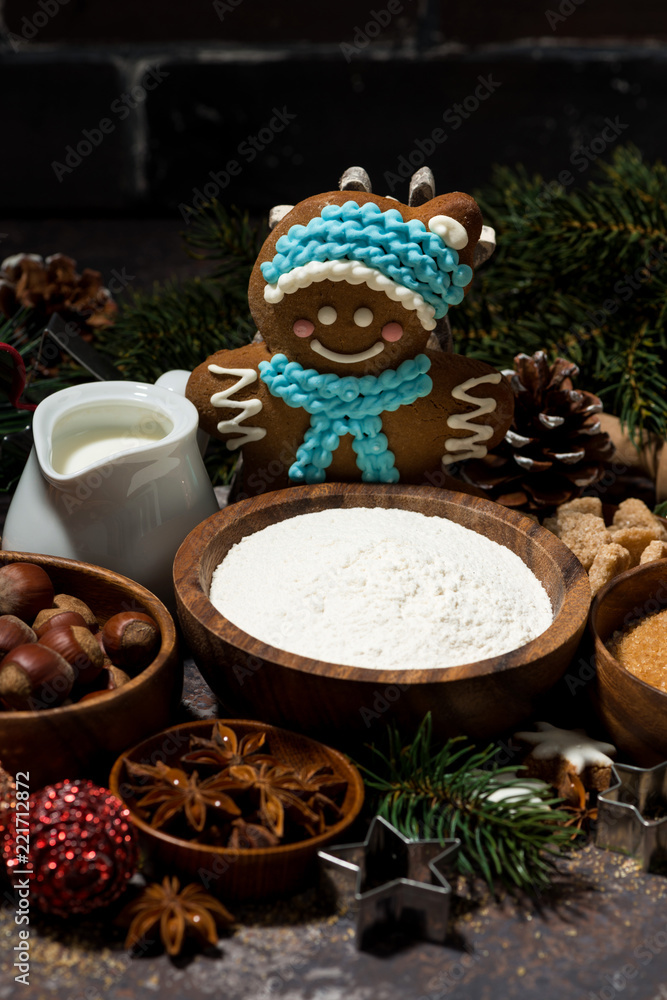 Fototapeta premium ingredients for Christmas baking, vertical