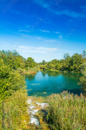Mreznica river in Belavici village  Karlovac county  Croatia  waterfall and green nature