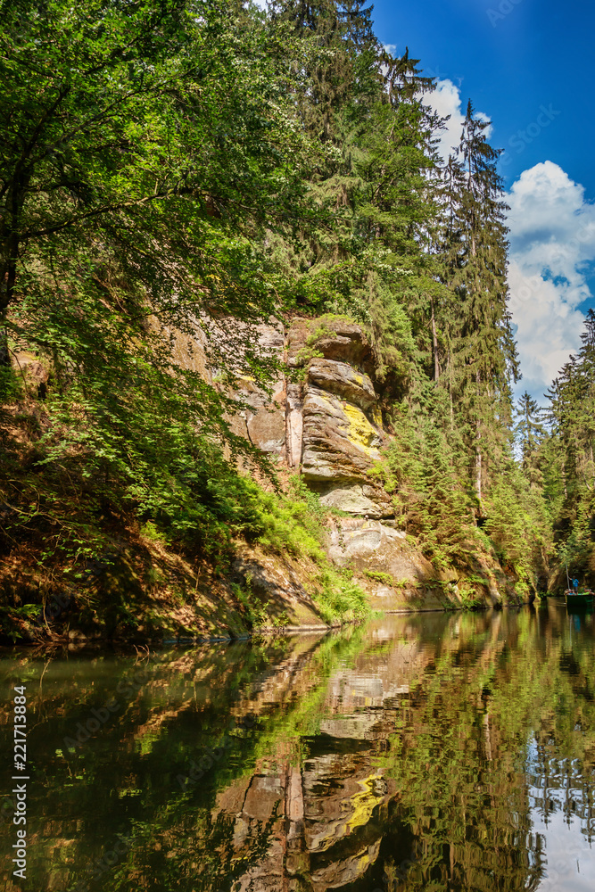 River gorges with rocks and trees along it in Czech republic