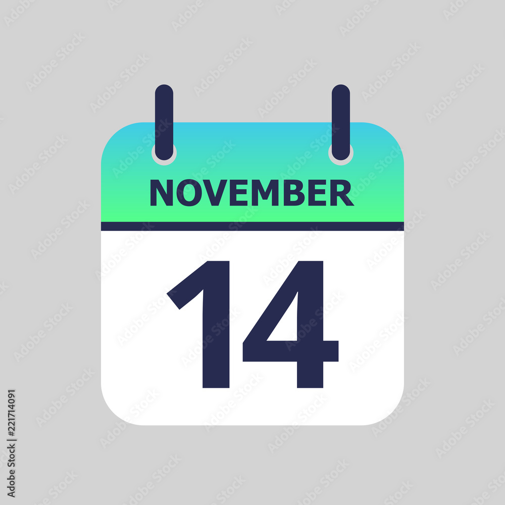 Flat icon calendar 14th of November isolated on gray background. Vector illustration. Flat icon calendar 14th of November isolated on gray background. Vector illustration.