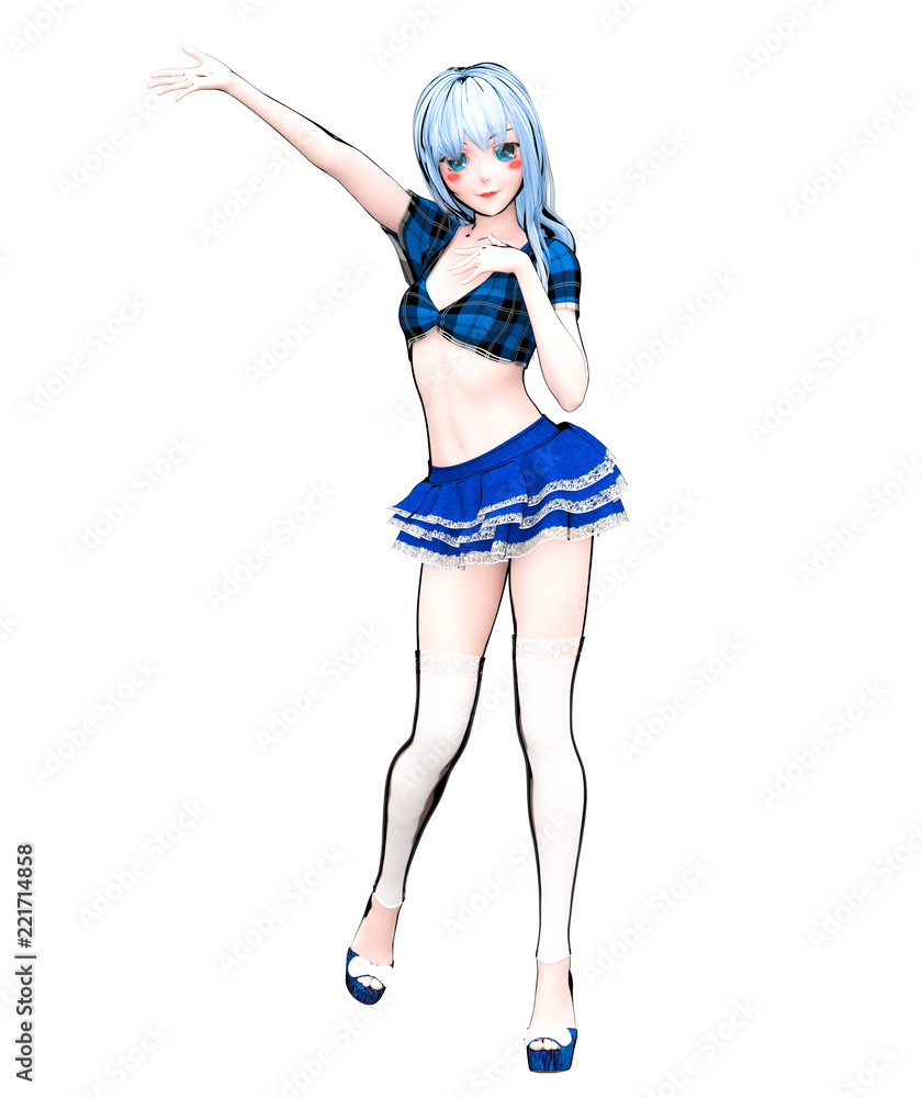 3D sexy anime doll japanese anime schoolgirl big blue eyes bright makeup.Short blue jeans skirt blouse.Cartoon, comics, sketch, drawing, manga illustration.Conceptual fashion art.Seductive candid pose 3D sexy anime doll japanese anime schoolgirl big blue eyes bright makeup.Short blue jeans skirt blouse.Cartoon, comics, sketch, drawing, manga illustration.Conceptual fashion art.Seductive candid pose
