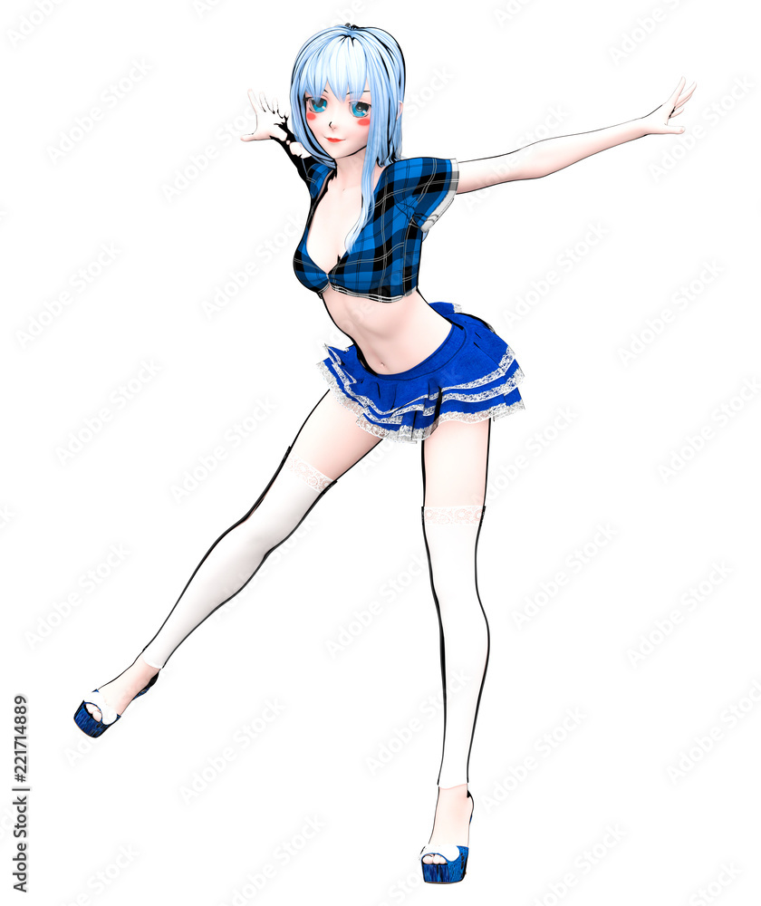 3D sexy anime doll japanese anime schoolgirl big blue eyes bright makeup.Short blue jeans skirt blouse.Cartoon, comics, sketch, drawing, manga illustration.Conceptual fashion art.Seductive candid pose 3D sexy anime doll japanese anime schoolgirl big blue eyes bright makeup.Short blue jeans skirt blouse.Cartoon, comics, sketch, drawing, manga illustration.Conceptual fashion art.Seductive candid pose