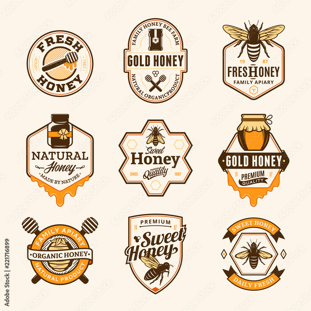 Vector honey logo, icons and design elements