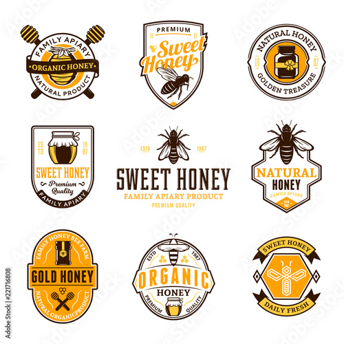 Vector honey logo, icons and design elements