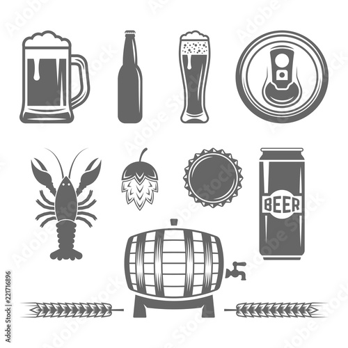 Beer and brewery monochrome design elements
