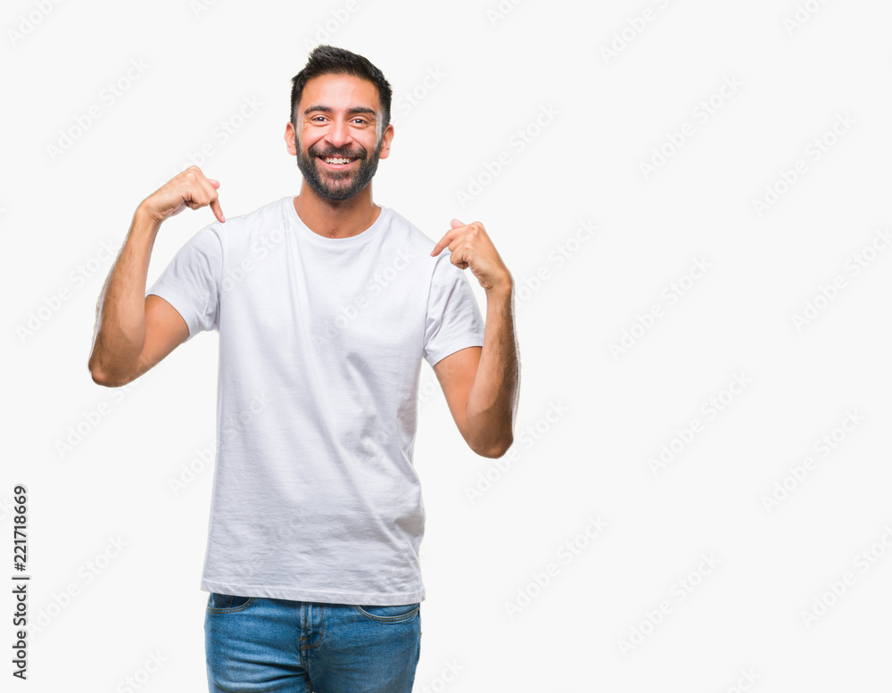 Adult hispanic man over isolated background looking confident with smile on face, pointing oneself with fingers proud and happy. Adult hispanic man over isolated background looking confident with smile on face, pointing oneself with fingers proud and happy.