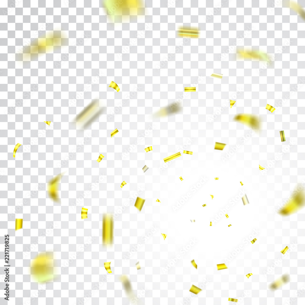 Gold confetti explosion celebration isolated on white transparent background. Falling golden confetti. Abstract decoration for party birthday, Christmas New Year confetti. Vector illustration