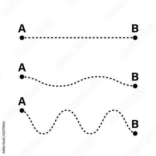 Checking point A to point B. Straight and tangled lines. Vector illustaration.