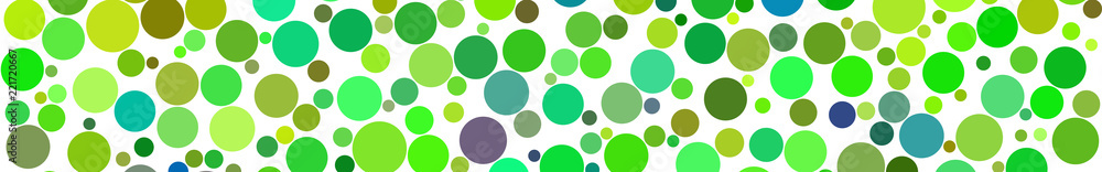 Abstract horizontal banner of circles of different sizes in shades of green colors on white background Abstract horizontal banner of circles of different sizes in shades of green colors on white background