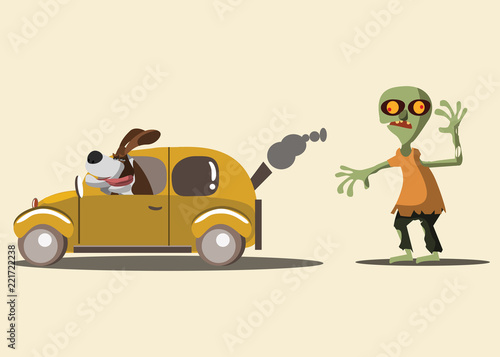 zombie and funny dog vector illustration 