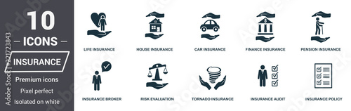 Insurance icons set. Premium quality symbol collection. Insurance icon set simple elements. Ready to use in web design, apps, software, print.