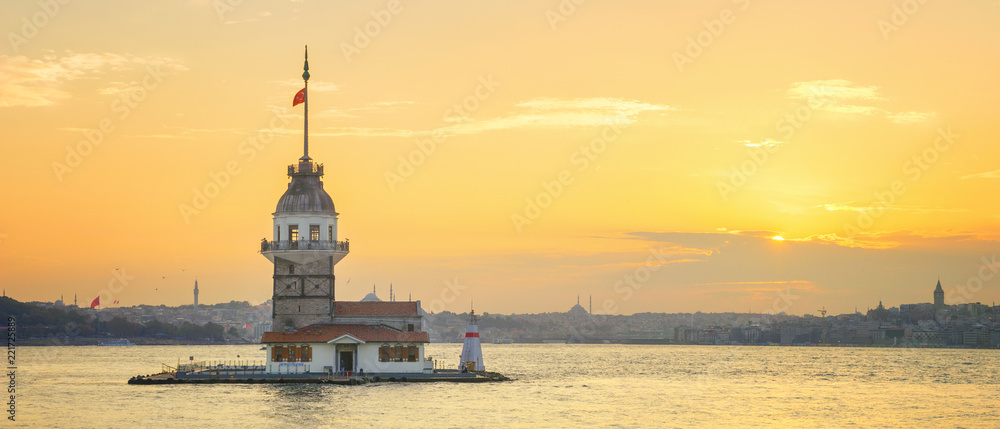 Panorama of  the Maiden's Tower in Istanbul, Turkey