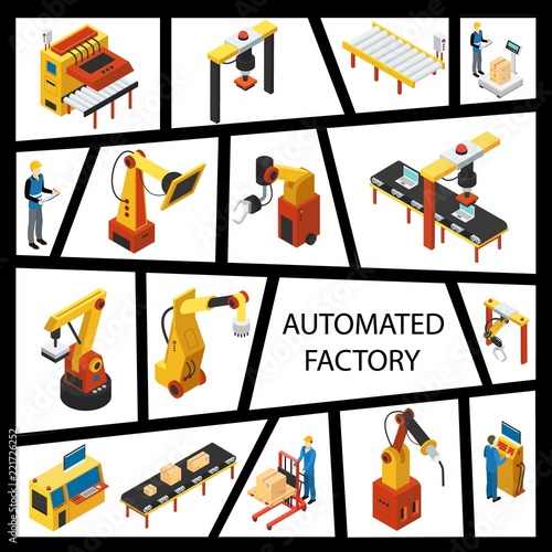 Isometric Automated Factory Elements Concept