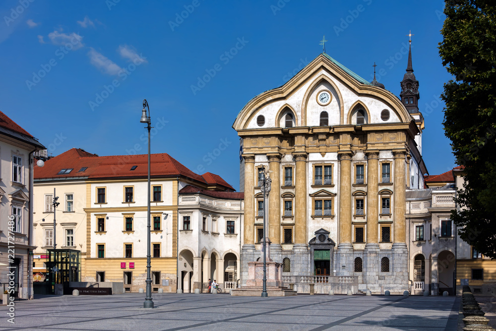 Ursuline Church of the Holy Trinity in Ljubljana, Slovenia, built between 1718 and 1726 in the Baroque style.