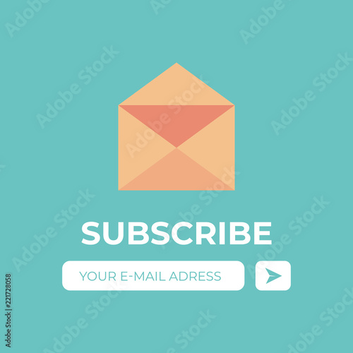 Email subscribe vector. Envelope and subscribe button, newsletter
