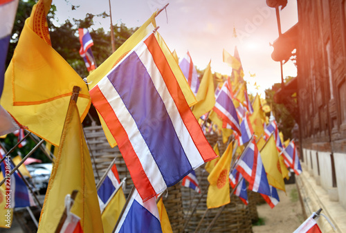 Thai flags and buddhism yellow flags