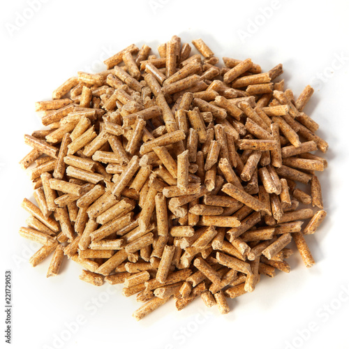Pile of organic compressed sawdust wood pellets