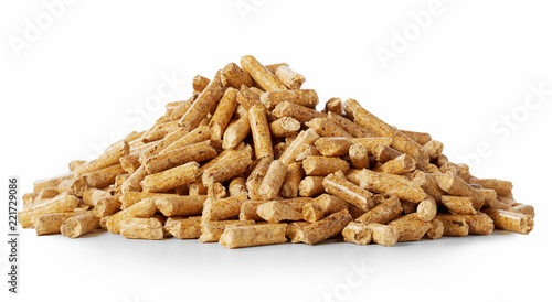 Close up on a pile of compressed wood pellets photo