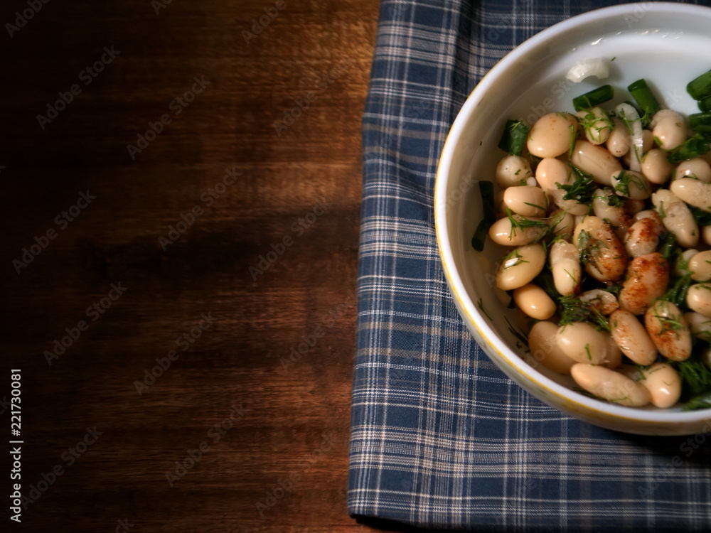 Salad from boiled string beans. Salad on the table. Salad from boiled string beans. Salad on the table.