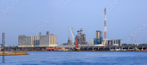 Panorama of an industrial area at Port of Antwerp, Belgium.