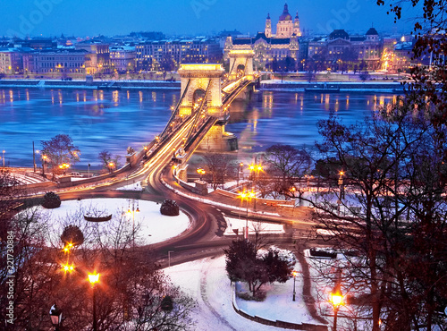 View on Chain Bridge in winter