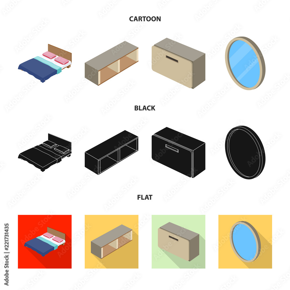 Vector illustration of bedroom and room symbol. Set of bedroom and furniture stock symbol for web.