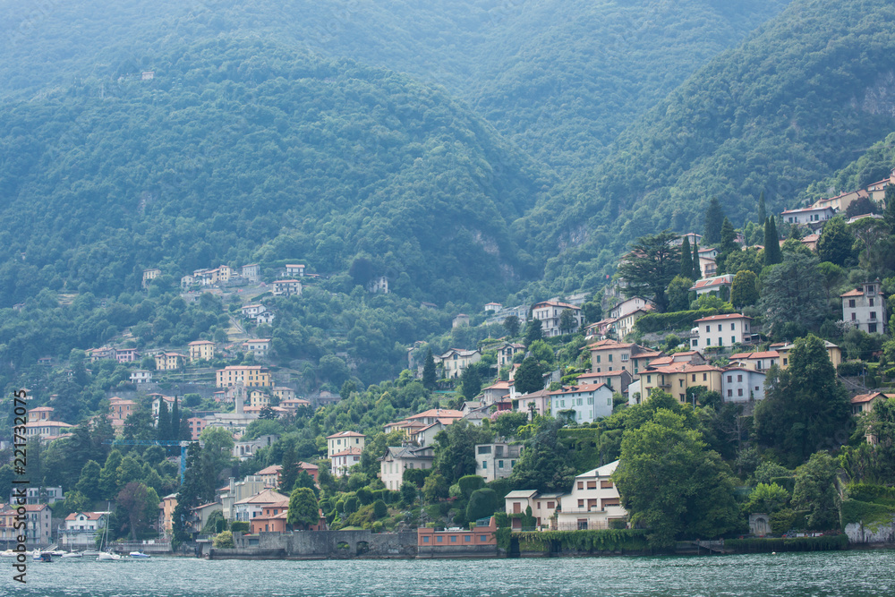 Lake Como landscape wide view of houses
