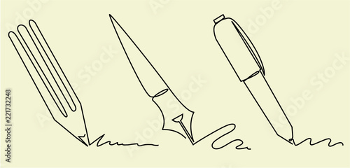 Set of writing accessories one line drawing