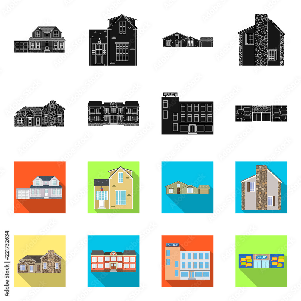 Isolated object of building and front symbol. Set of building and roof vector icon for stock.