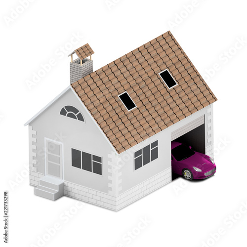 Wallpaper Mural Insurance home, house, life, car protection. Buying house and car for family icon. Protect people Concepts. 3D illustration. Icon for the web site of the bank. Red car. Torontodigital.ca