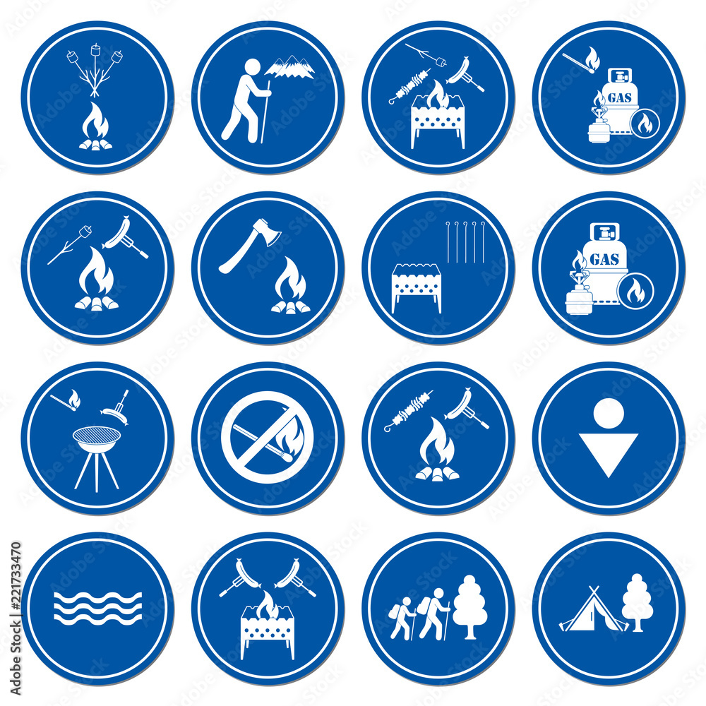 Set of travel and camping equipment icons Set of travel and camping equipment icons