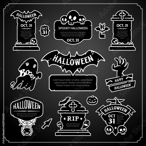 Halloween Design Labels Black and White Set