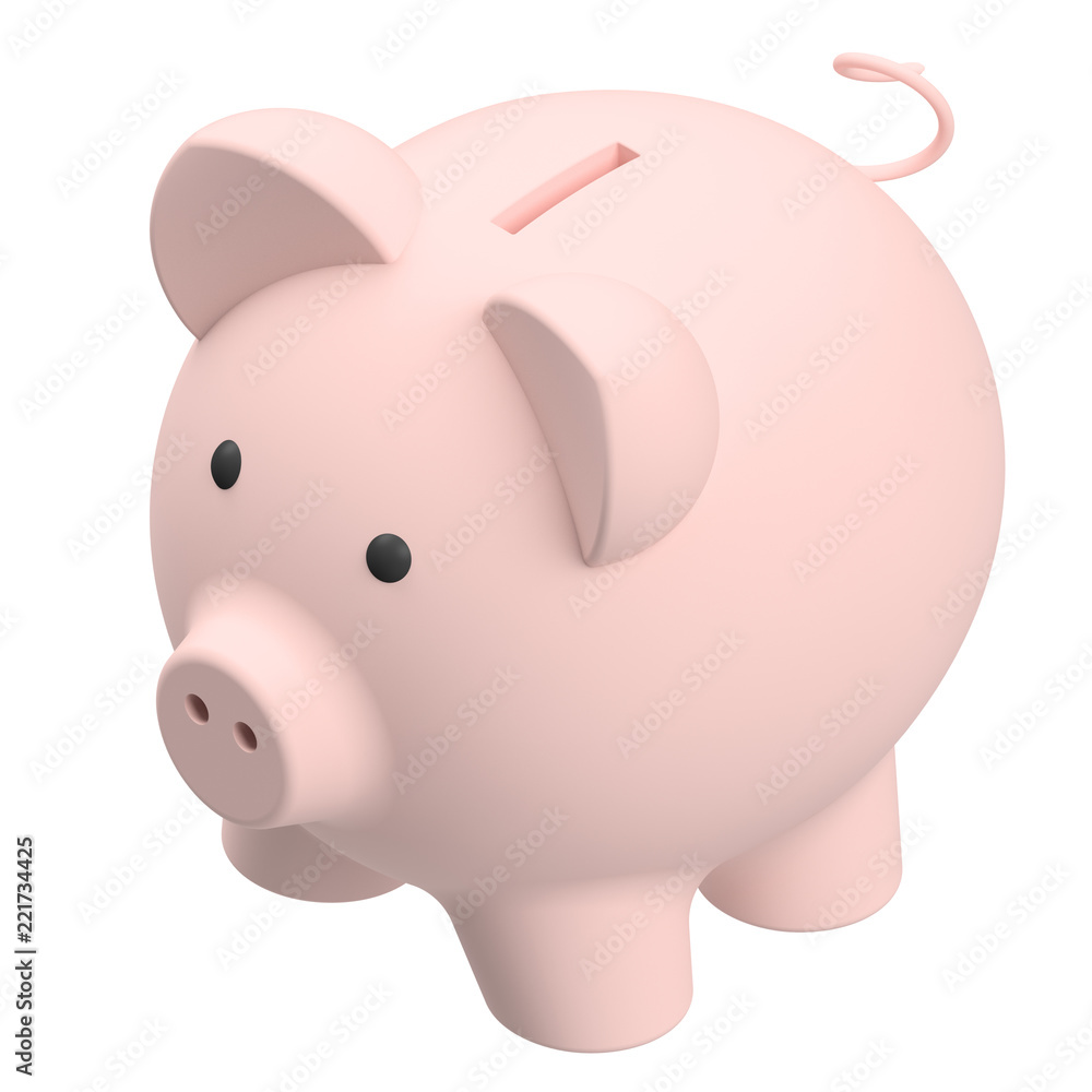 Pink piggy bank isolated on white background, 3d render illustration Pink piggy bank isolated on white background, 3d render illustration