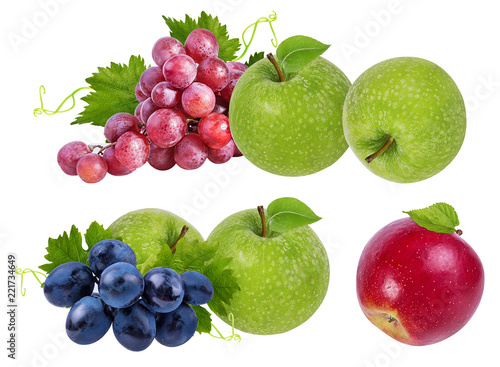 Apples and grapes isolated on white background