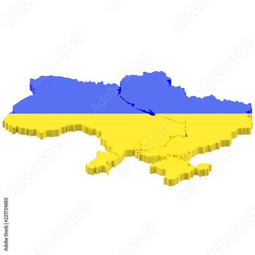 3D Map of Ukraine with flag colors. 3d illustration  isolated on white