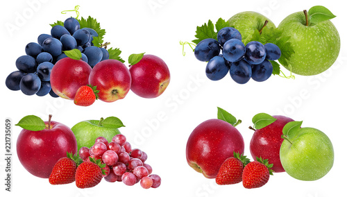 apples,grapes and strawberries isolated on white background