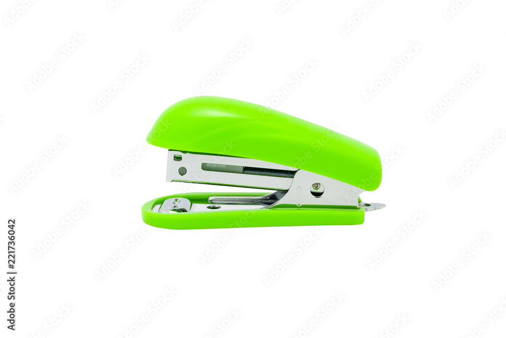 Stapler, office equipment green color isolated on a white background, with clipping path. Stapler, office equipment green color isolated on a white background, with clipping path.