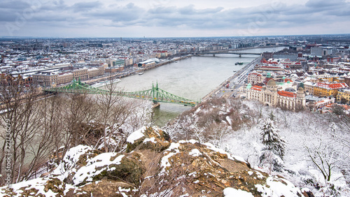 View on Budapest with the Elisabeth bridge in winter