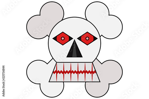 Calavera tenebrosa sobre fondo blanco.