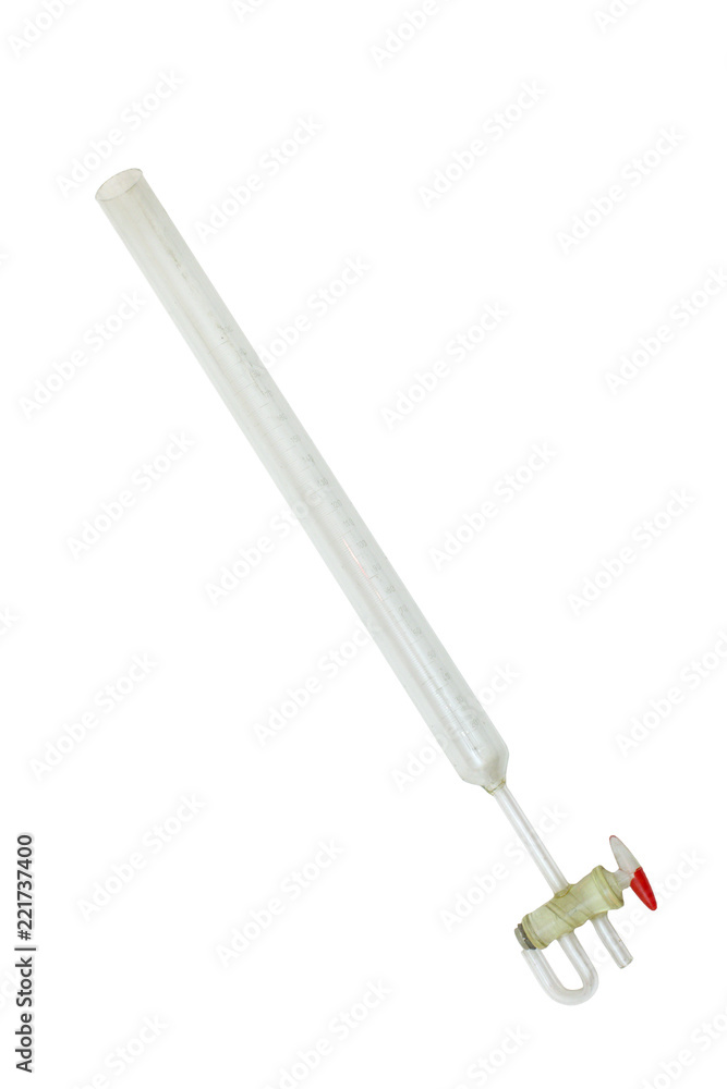 glass measuring buret with ground twoway stopcock, isolated on white background, with clipping