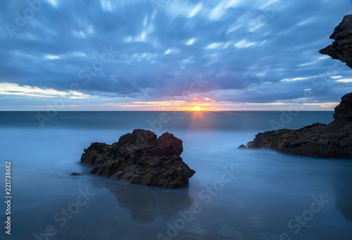 Llangrannog beach long exposure at sunset