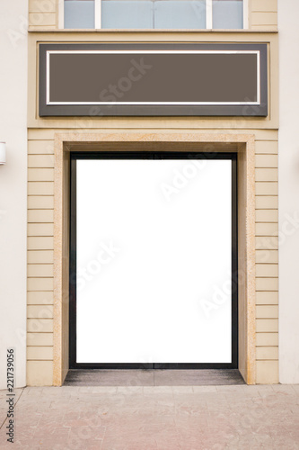 Mock up. Blank white billboard signage and showcase of the store