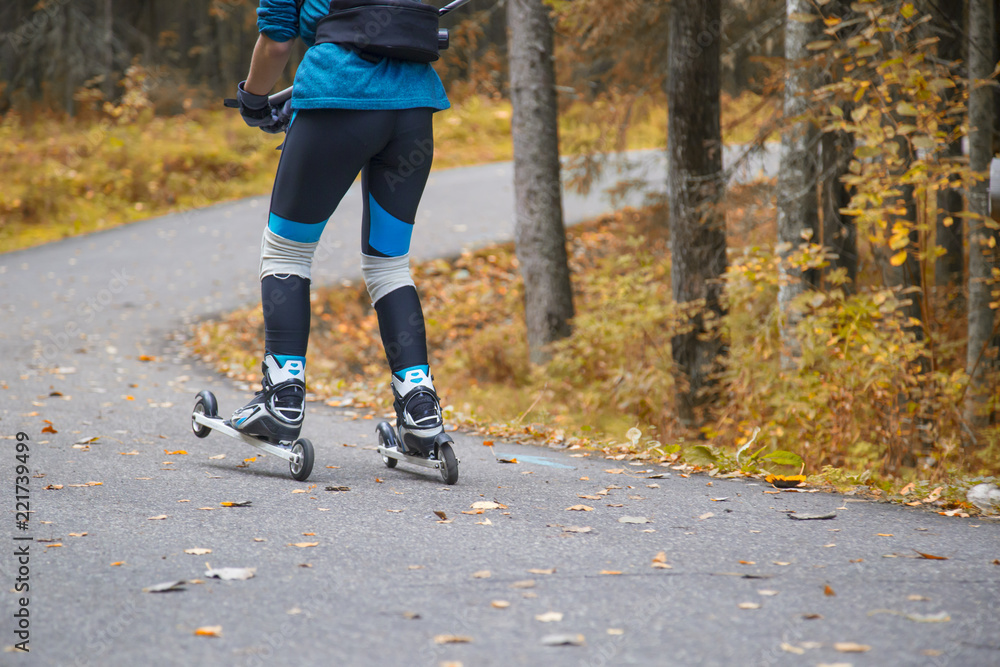 cross-country skiing with roller ski cross-country skiing with roller ski