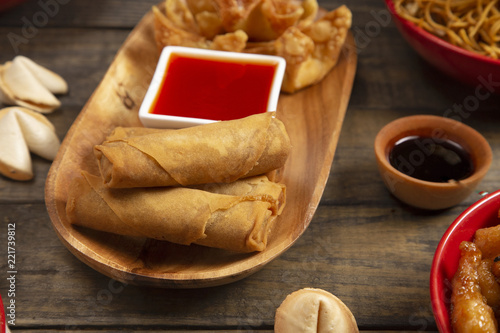 Oriental Food Laid out on a Table for Dinner photo